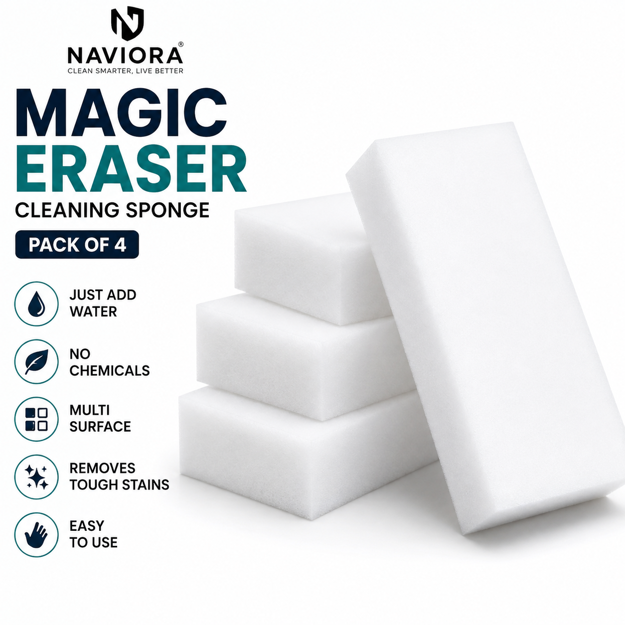 Magic Eraser Cleaning Sponge (Pack of 4) – Removes Tough Stains with Just Water