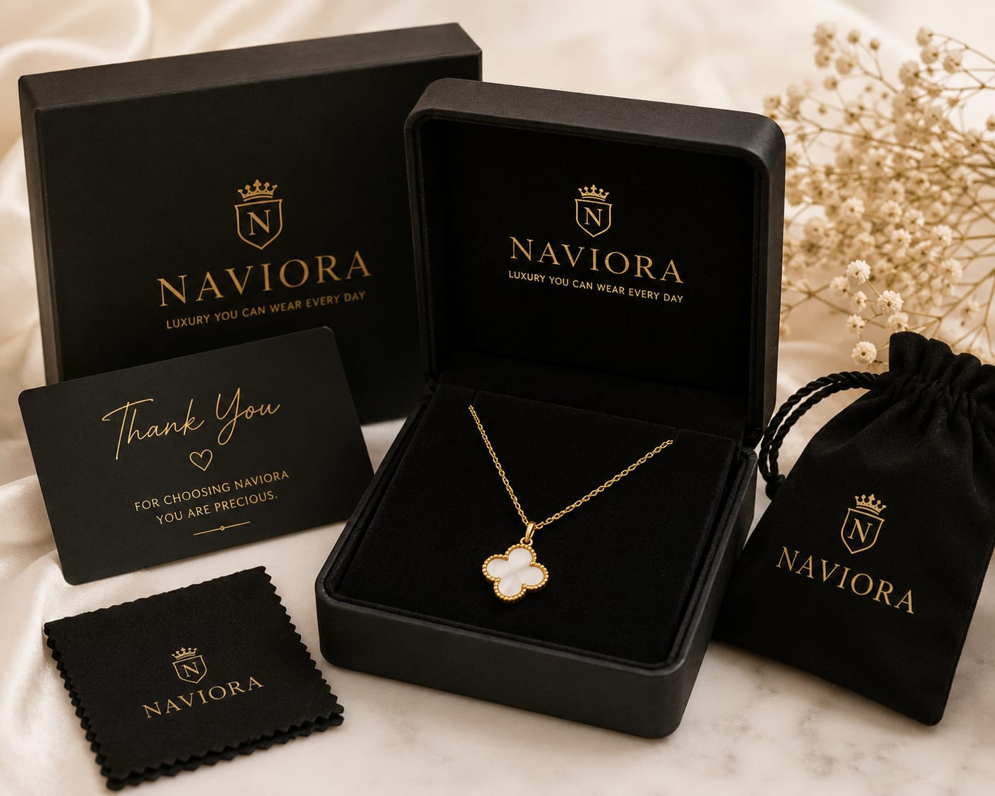 NAVIORA Anti Tarnish 18K Gold Clover Necklace For Women